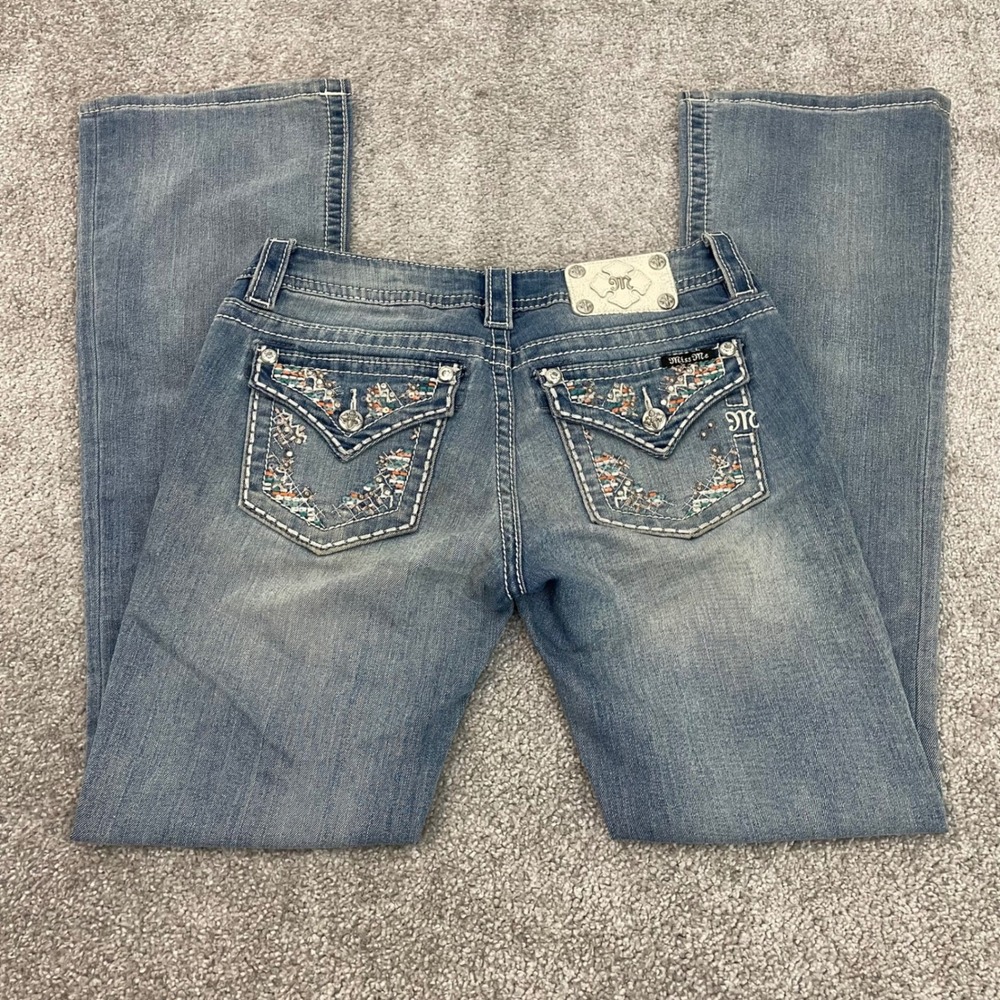 Miss Me Jeans Womens 32 Y2K Bootcut Rhinestone Embellished (Size Tag 28)